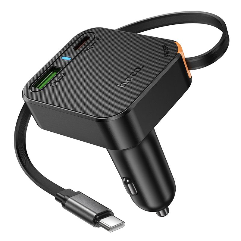 Автомобільний зарядний пристрій HOCONZ18 Guardian PD65W(2C1A) car charger with retractable cable Black