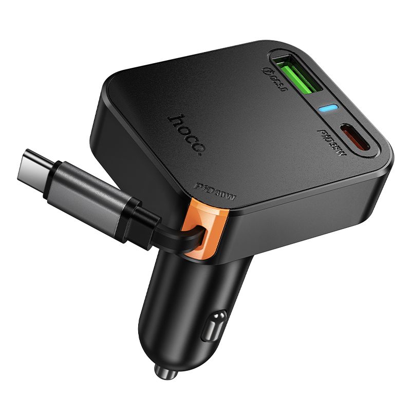 Автомобільний зарядний пристрій HOCONZ18 Guardian PD65W(2C1A) car charger with retractable cable Black