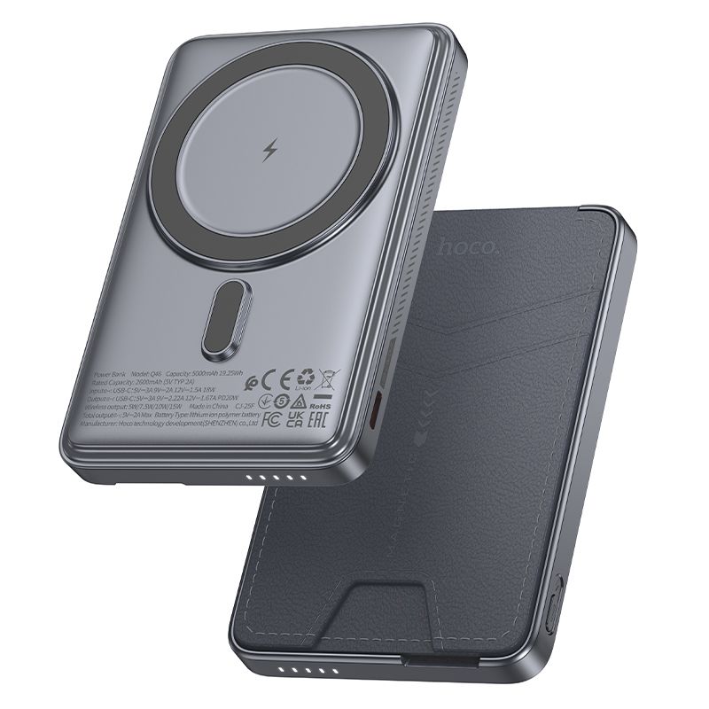 Зовнішній акумулятор HOCO Q46 Title PD20W magnetic power bank+card holder+phone holder(5000mAh) Silver Gray