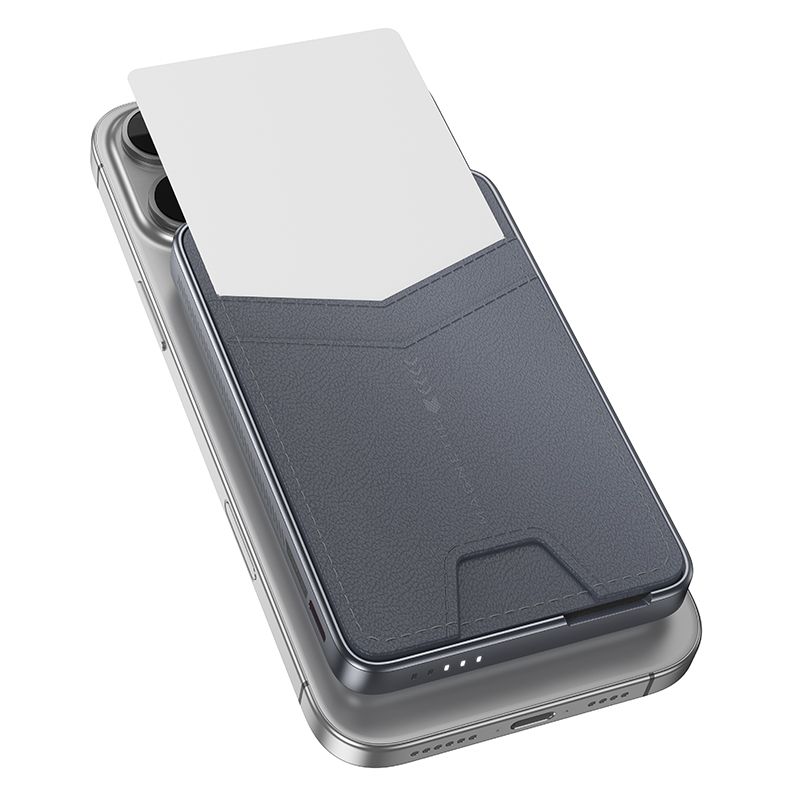 Зовнішній акумулятор HOCO Q46 Title PD20W magnetic power bank+card holder+phone holder(5000mAh) Silver Gray