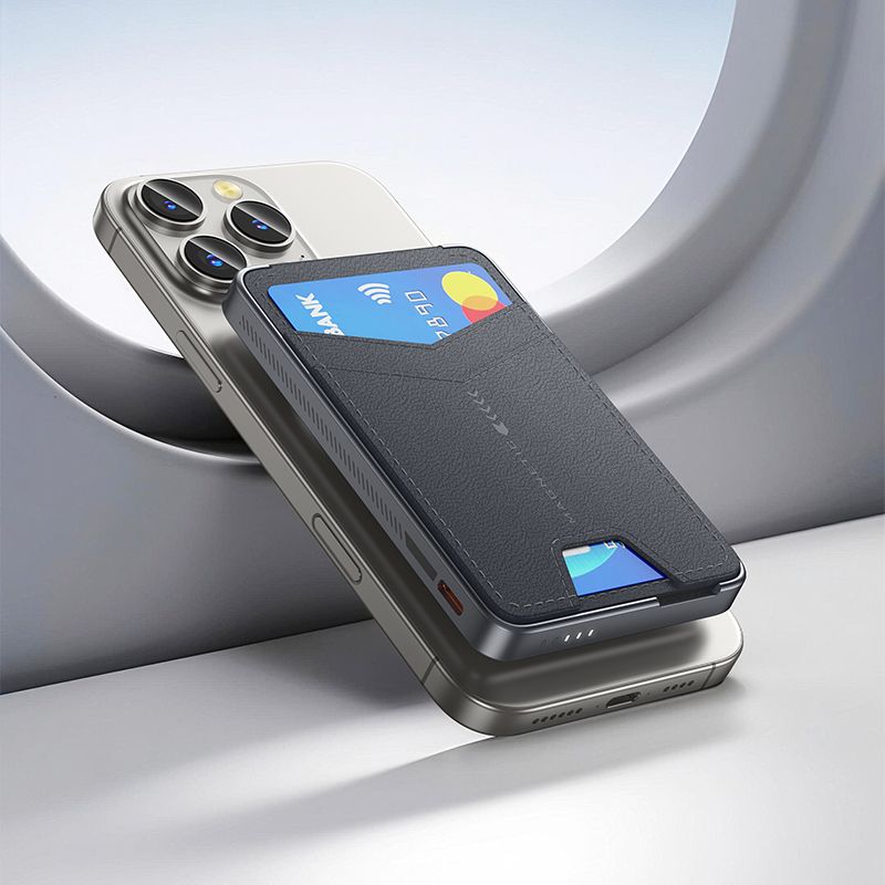 Зовнішній акумулятор HOCO Q46 Title PD20W magnetic power bank+card holder+phone holder(5000mAh) Silver Gray
