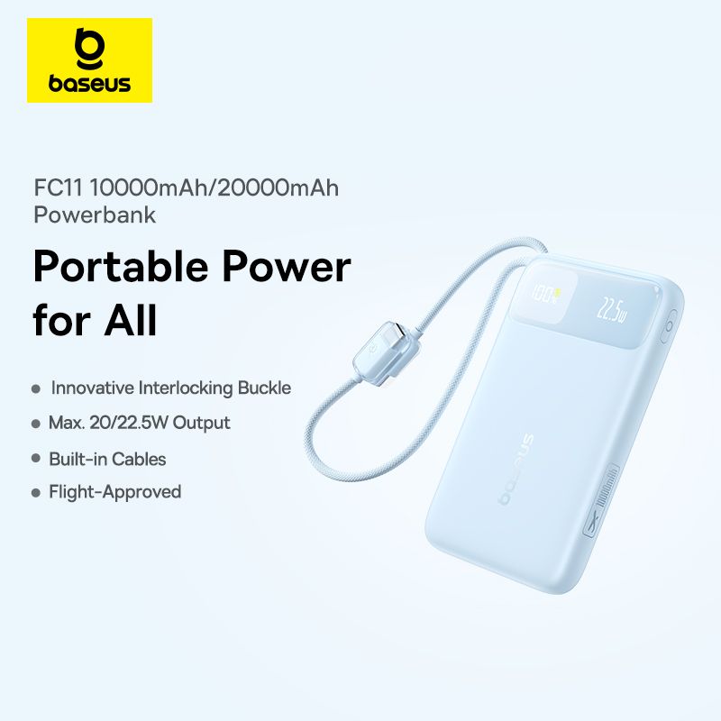 Зовнішній акумулятор Baseus EnerFill FC11 Digital Display Power Bank with Dual Built-in Cables 20000mAh 22.5W Cosmic Black