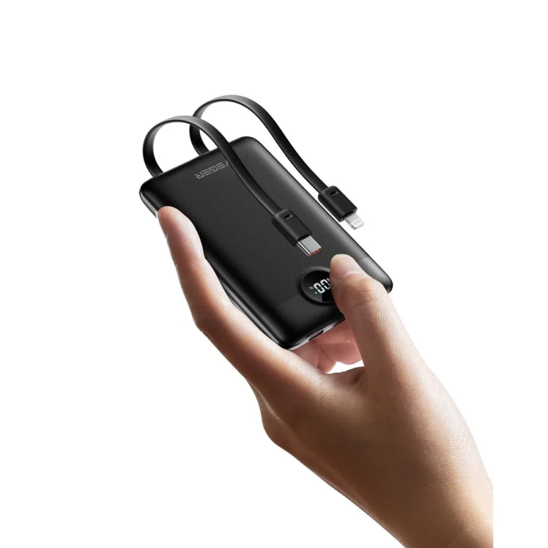 Зовнішній акумулятор VEGER 10000 mAh with built-in cables Type C / Lightning PD QC3.0 2A 22,5W C11 (W1170) black