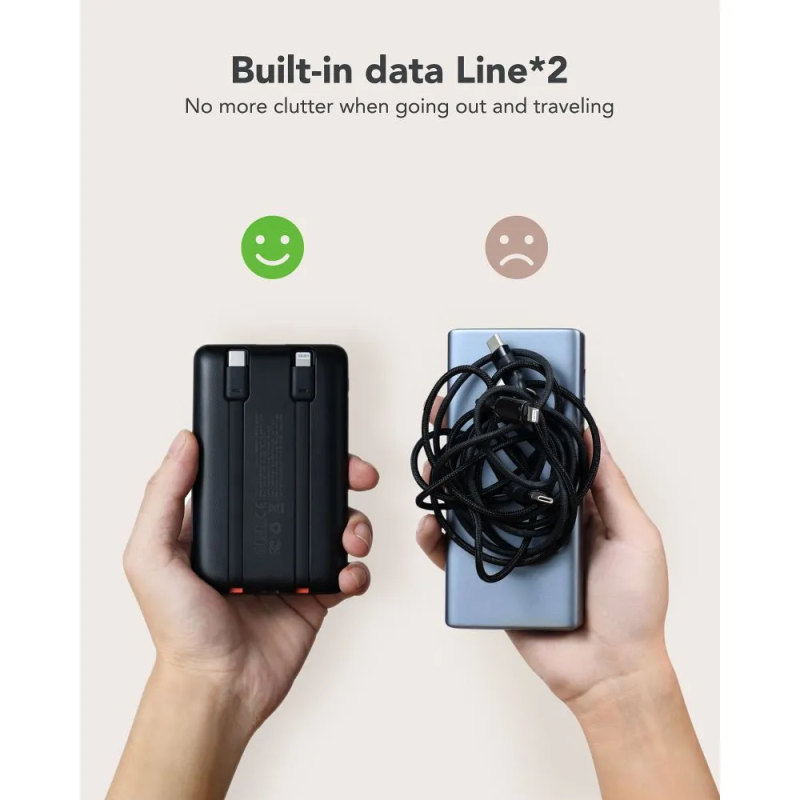 Зовнішній акумулятор VEGER 10000 mAh with built-in cables Type C / Lightning PD QC3.0 2A 22,5W C11 (W1170) black