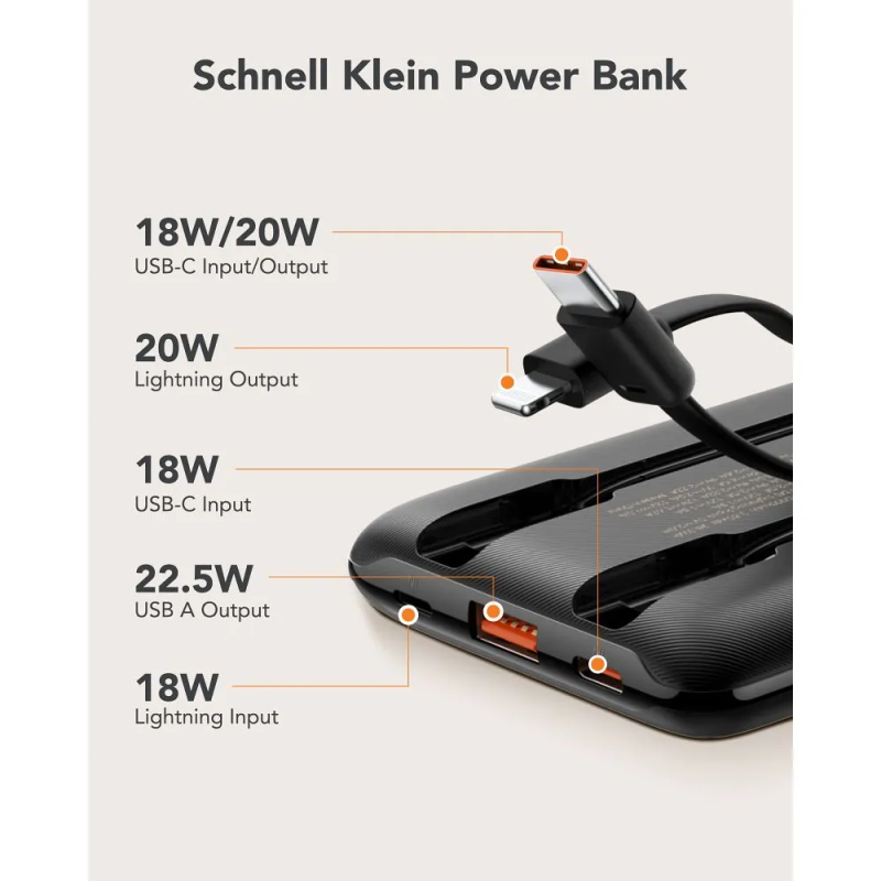 Зовнішній акумулятор VEGER 10000 mAh with built-in cables Type C / Lightning PD QC3.0 2A 22,5W C11 (W1170) black