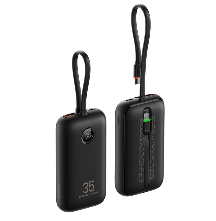 Зовнішній акумулятор VEGER 10000 mAh with built-in cables Type C / Lightning PD QC3.0 35W K1 (W1188) black