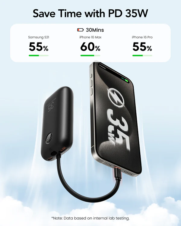 Зовнішній акумулятор VEGER 10000 mAh with built-in cables Type C / Lightning PD QC3.0 35W K1 (W1188) black