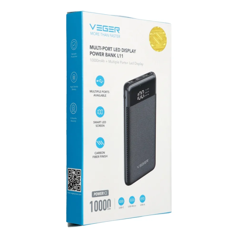 Зовнішній акумулятор VEGER 10000mAh 3.7V With LCD Display