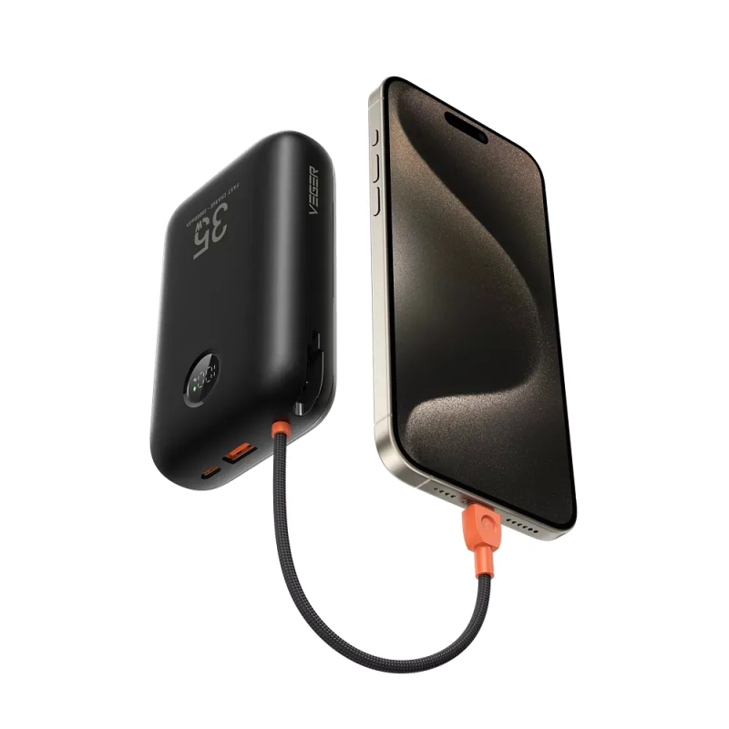 Зовнішній акумулятор VEGER Built-In 2 cables Ultra Mini 30000mAh
