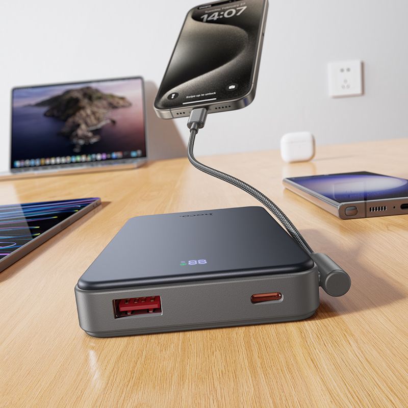 Зовнішній акумулятор HOCO J170 Starlight 22.5W+PD20W fully compatible power bank with cable(10000mAh) Metal Gray