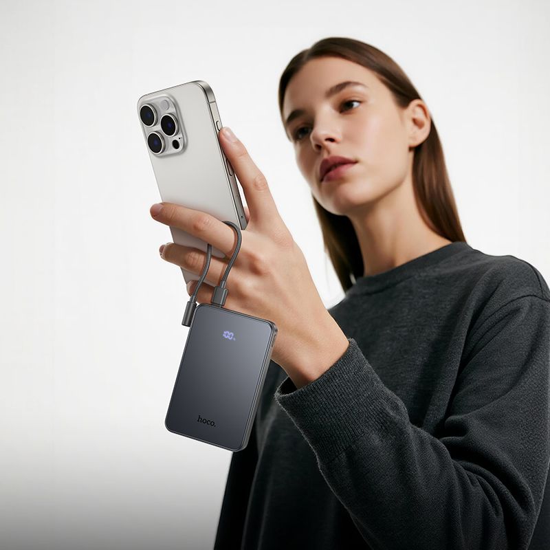 Зовнішній акумулятор HOCO J170 Starlight 22.5W+PD20W fully compatible power bank with cable(10000mAh) Metal Gray