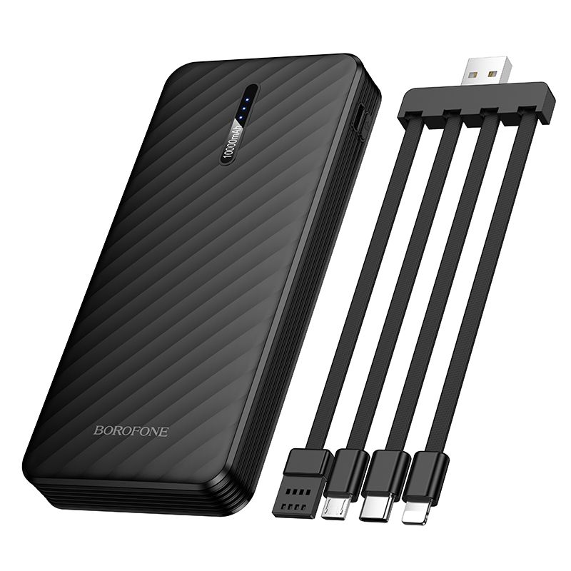Зовнішній акумулятор BOROFONE BJ84 Smooth power bank with four cables(10000mAh) Black