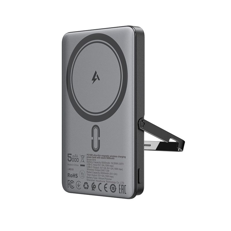 Зовнішній акумулятор ACEFAST M16-5000 PD18W ultra-thin magnetic wireless charging power bank with stand Black
