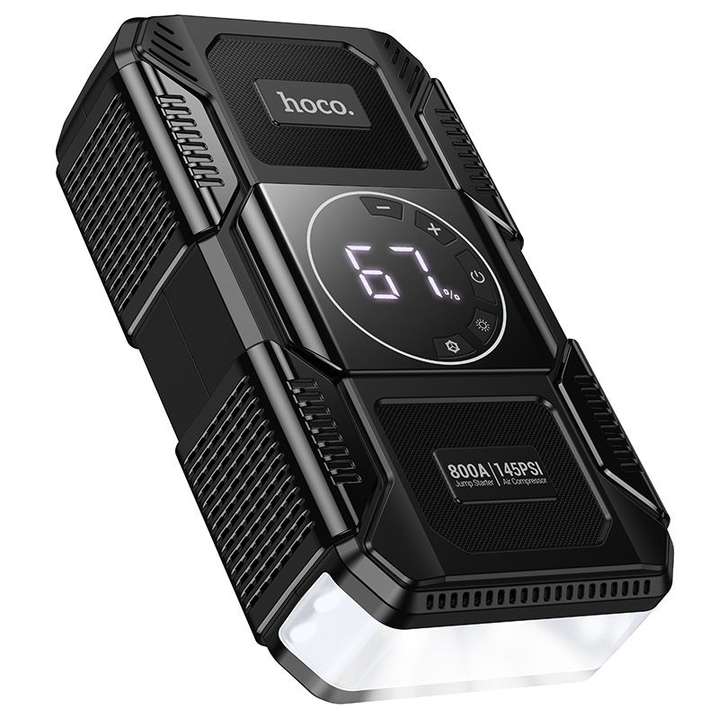 Автомобільний пуско-зарядний пристрій з насосом HOCO QS6 Clever Intelligent air pump+emergency start-up power bank(8000mAh) Black