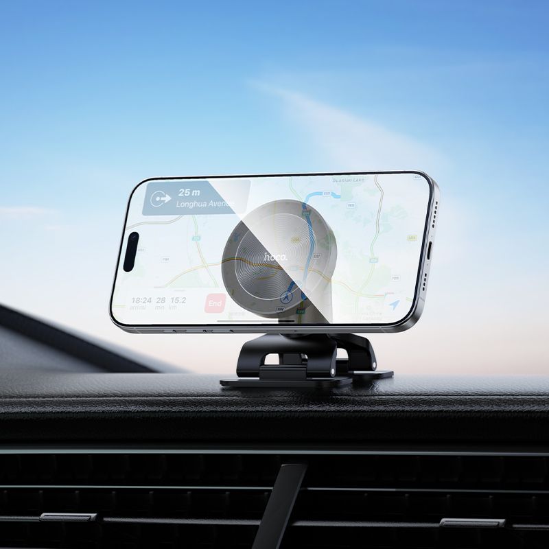 Автотримач для телефона HOCO H97 Eminent Ring Magnetic Car holder(center console) Black
