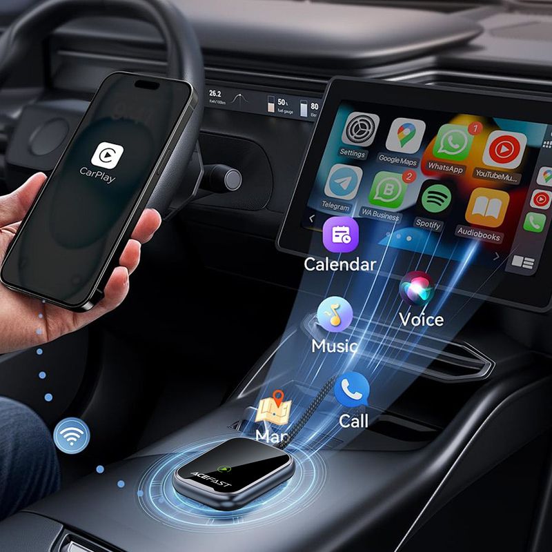 Адаптер ACEFAST QC1 CarPlay wireless adapter for car Metal Gray
