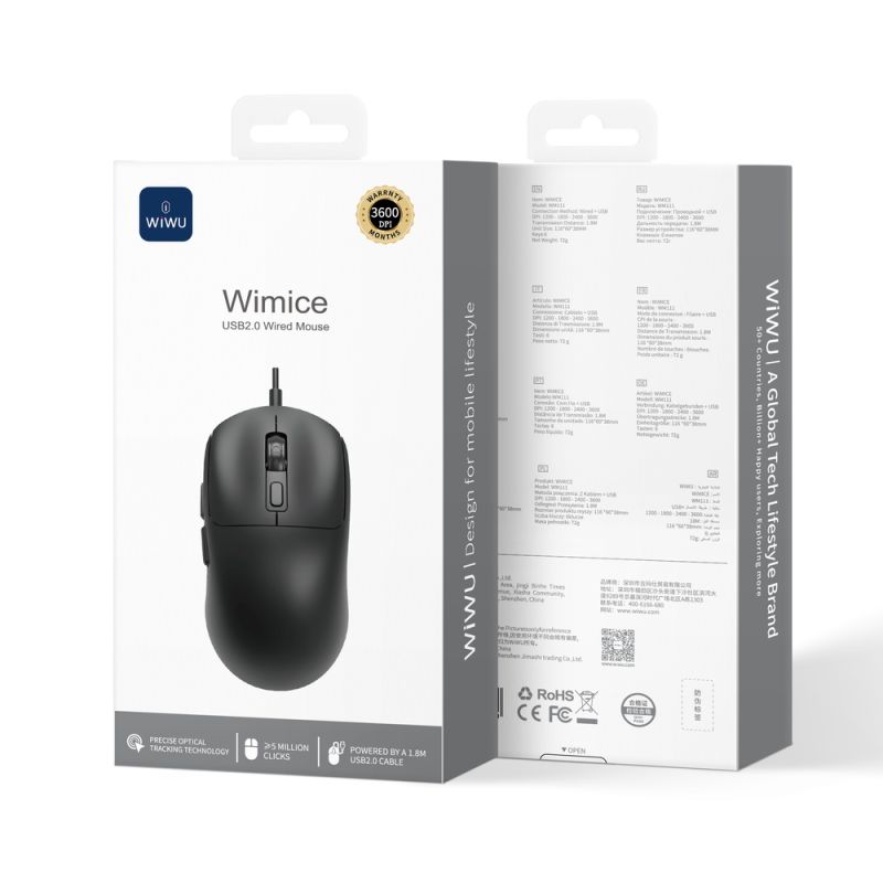 Маніпулятор миша бездротова WIWU USB2.0 Wired Mouse WM111 Black