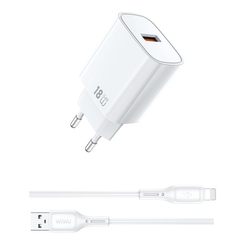 Мережевий зарядний пристрій WIWU 18W Essen GaN Fast Charger + Cable Combo Wi-G006 A-L EU White