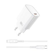 Мережевий зарядний пристрій WIWU 20W Essen GaN Fast Charger+ Cable Combo Wi-G007 C-L EU White