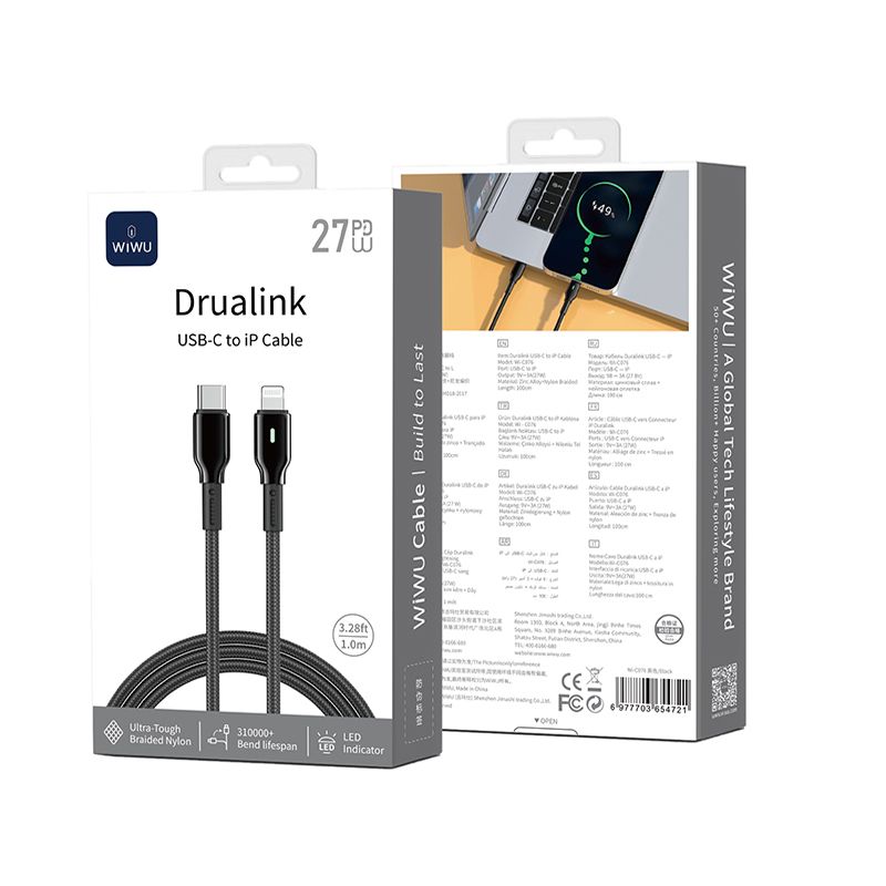 Кабель WIWU 27W Duralink Series Nylon Braided Cable Wi-C076 C-L 1M