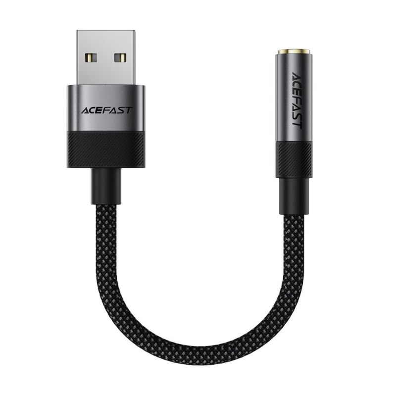 Аудіокабель ACEFAST J13 USB-A to 3.5mm female, nylon braid, 0.15m, Black