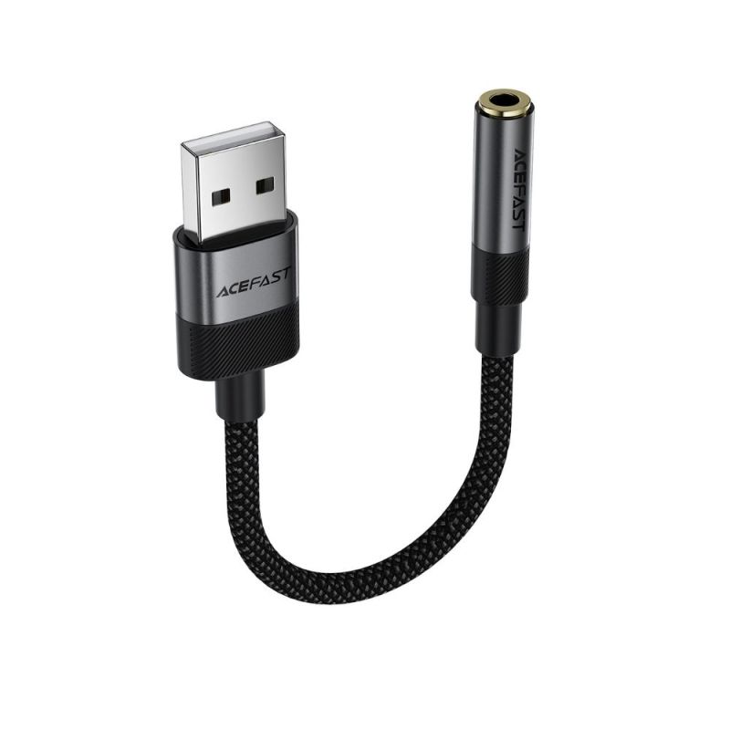 Аудіокабель ACEFAST J13 USB-A to 3.5mm female, nylon braid, 0.15m, Black
