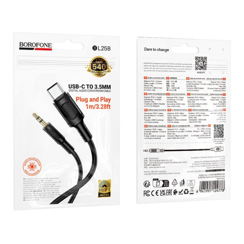 Аудіокабель BOROFONE BL25B Nice digital audio conversion cable Type-C Black