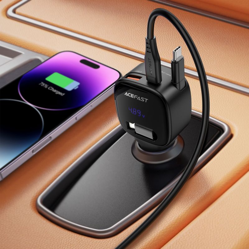 Автомобільний зарядний пристрій ACEFAST B17 95W car charger with telescopic cable Black