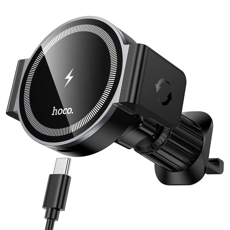 Автотримач для телефона з БЗП HOCO HW35 Power electric magnetic wireless fast charging car holder(air outlet) Black