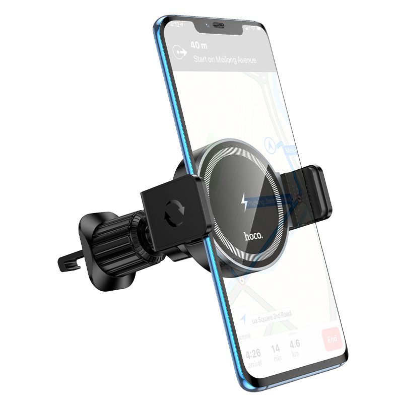 Автотримач для телефона з БЗП HOCO HW35 Power electric magnetic wireless fast charging car holder(air outlet) Black
