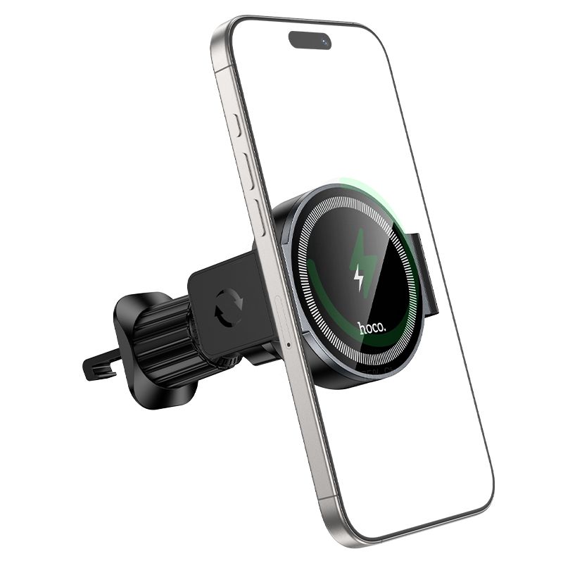 Автотримач для телефона з БЗП HOCO HW35 Power electric magnetic wireless fast charging car holder(air outlet) Black
