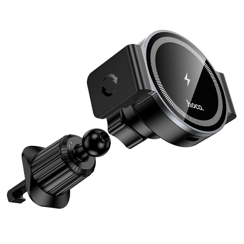 Автотримач для телефона з БЗП HOCO HW35 Power electric magnetic wireless fast charging car holder(air outlet) Black