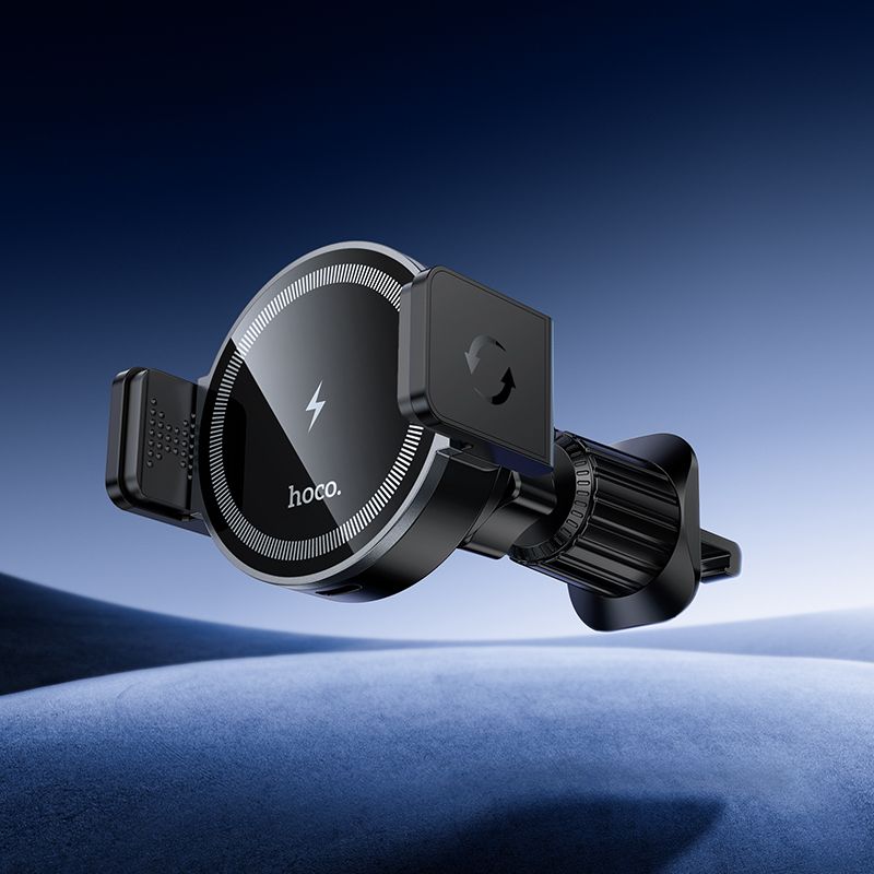 Автотримач для телефона з БЗП HOCO HW35 Power electric magnetic wireless fast charging car holder(air outlet) Black