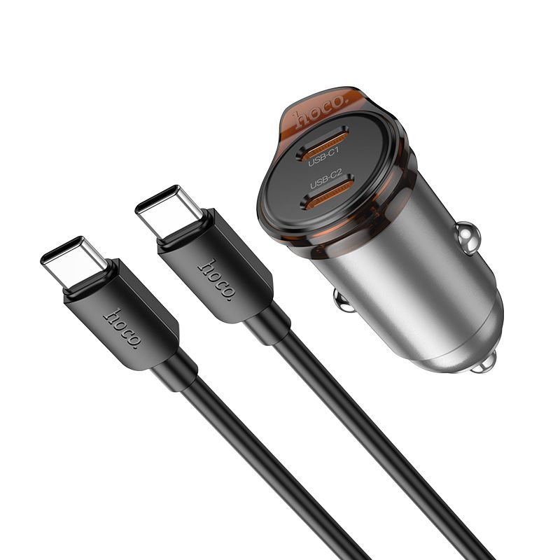 Автомобільний зарядний пристрій HOCO NZ16B Rigorous PD45W(2C) car charger set(C to C) metal grey