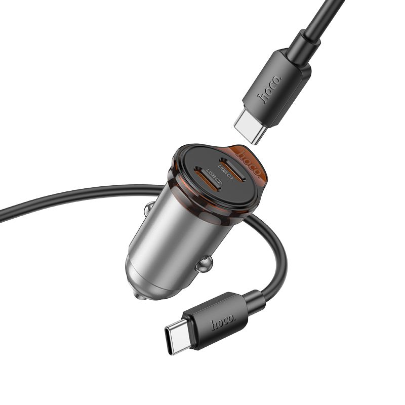 Автомобільний зарядний пристрій HOCO NZ16B Rigorous PD45W(2C) car charger set(C to C) metal grey