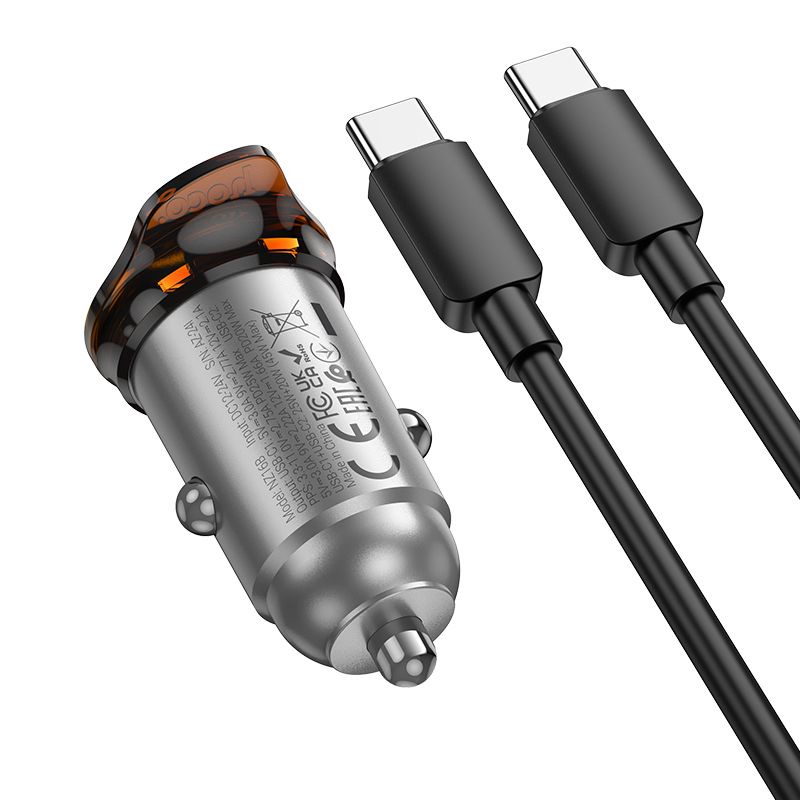 Автомобільний зарядний пристрій HOCO NZ16B Rigorous PD45W(2C) car charger set(C to C) metal grey