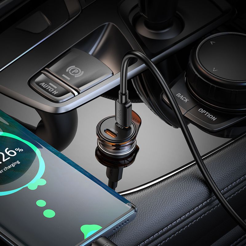 Автомобільний зарядний пристрій HOCO NZ16B Rigorous PD45W(2C) car charger set(C to C) metal grey