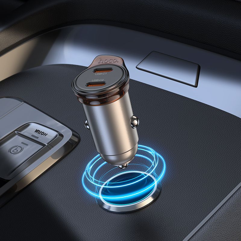Автомобільний зарядний пристрій HOCO NZ16B Rigorous PD45W(2C) car charger set(C to C) metal grey