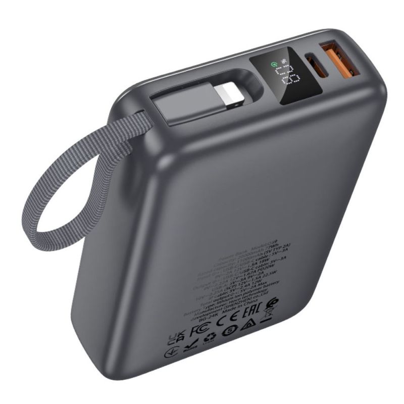 Зовнішній акумулятор HOCO Q39 Eminente 22.5W+PD20W power bank with cable(20000mAh) metal grey