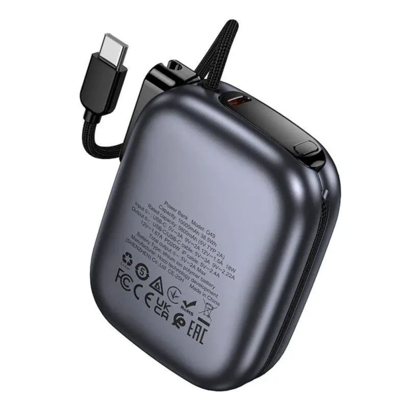Зовнішній акумулятор HOCO Q49 Peak PD20W power bank with cable(10000mAh) metal gray