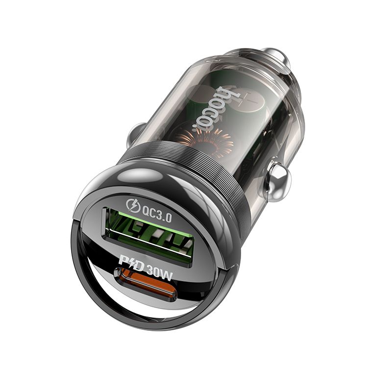 Автомобільний зарядний пристрій HOCO Z53A Vision PD30W+QC3.0 car charger Transparent Black