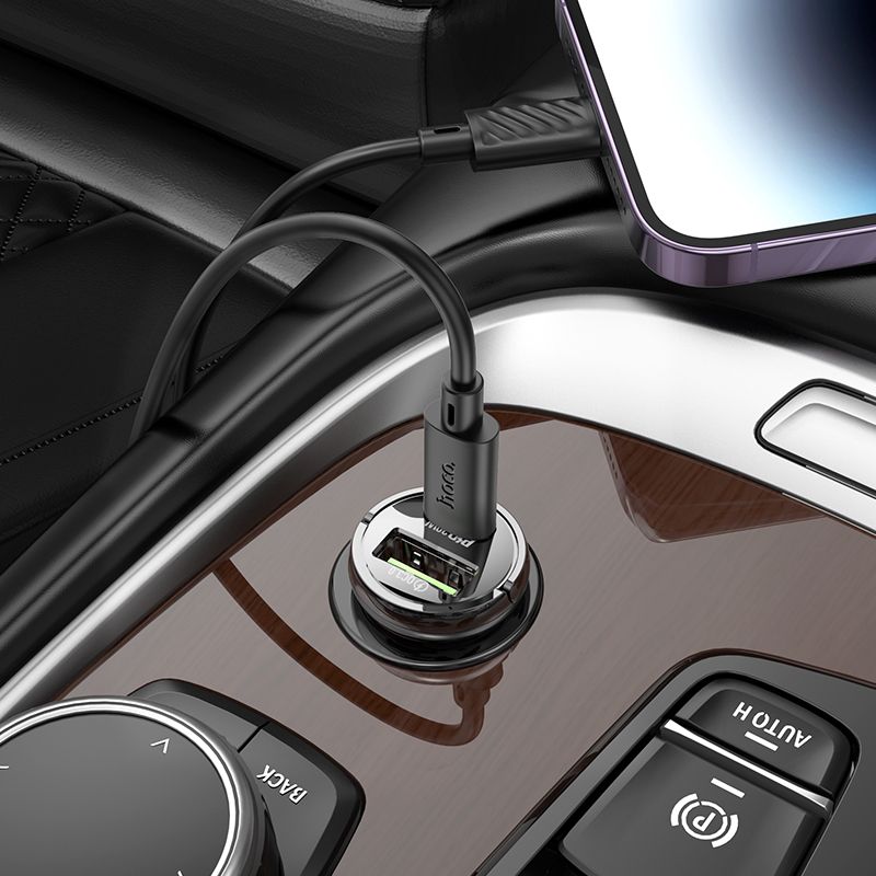 Автомобільний зарядний пристрій HOCO Z53A Vision PD30W+QC3.0 car charger Transparent Black