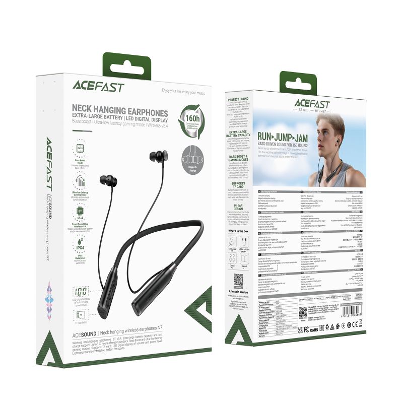Бездротові спортивні навушники ACEFAST N7 neck hanging wireless earphones Black