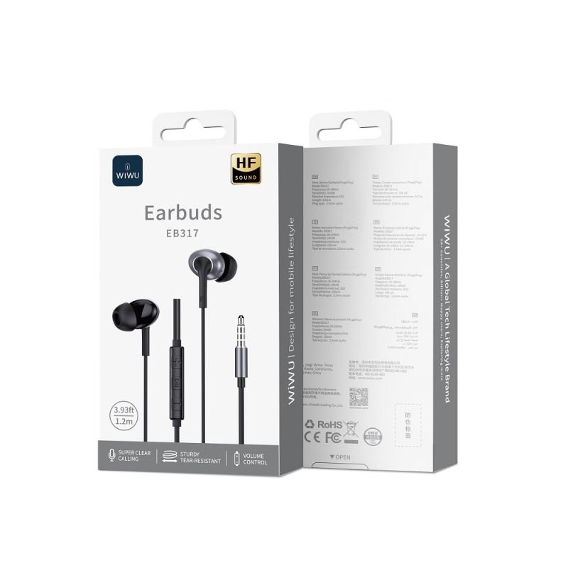 Навушники WIWU 3.5mm Stereo Wired Earbuds EB317 Black