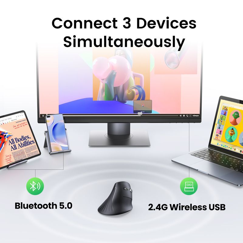 Маніпулятор миша бездротова UGREEN MU008 Multi-mode Vertical Mouse Black