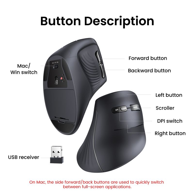 Маніпулятор миша бездротова UGREEN MU008 Multi-mode Vertical Mouse Black
