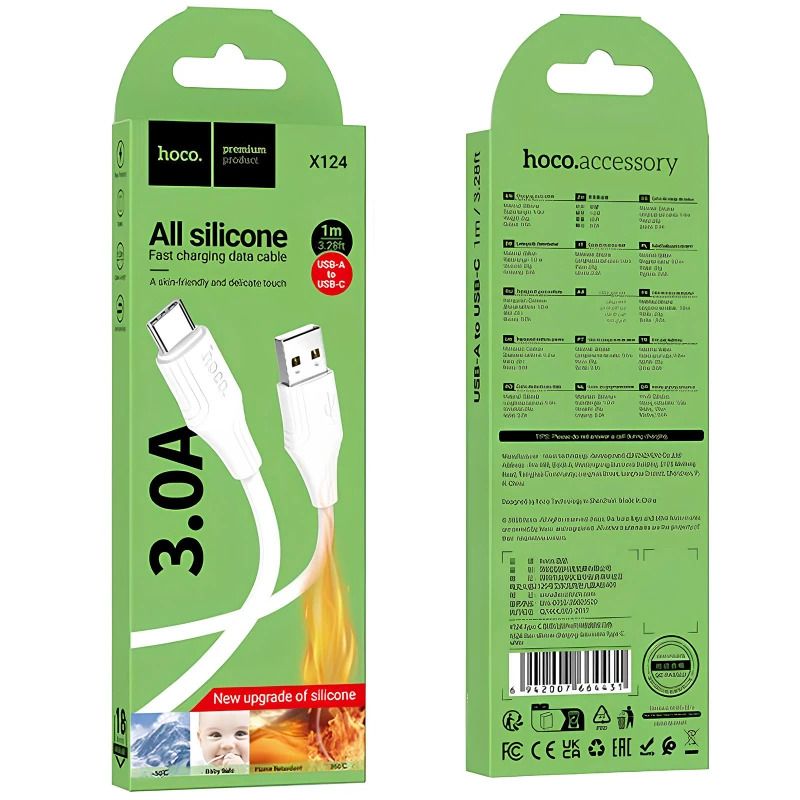 Кабель HOCO X124 Bien silicone charging data cable Type-C White