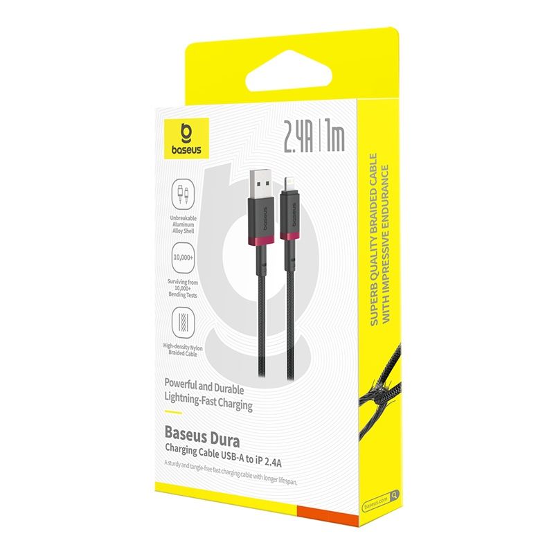 Кабель Baseus Dura Series Fast Charging Cable USB to iP 2.4A 1m Red+Black