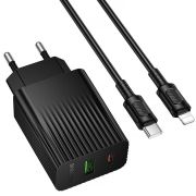 Мережевий зарядний пристрій BOROFONE BAS76A Source PD30W+QC3.0 charger set(C to iP) Black
