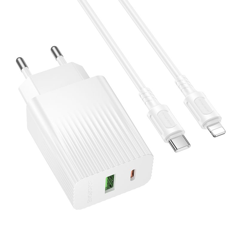 Мережевий зарядний пристрій BOROFONE BAS76A Source PD30W+QC3.0 charger set(C to iP) White